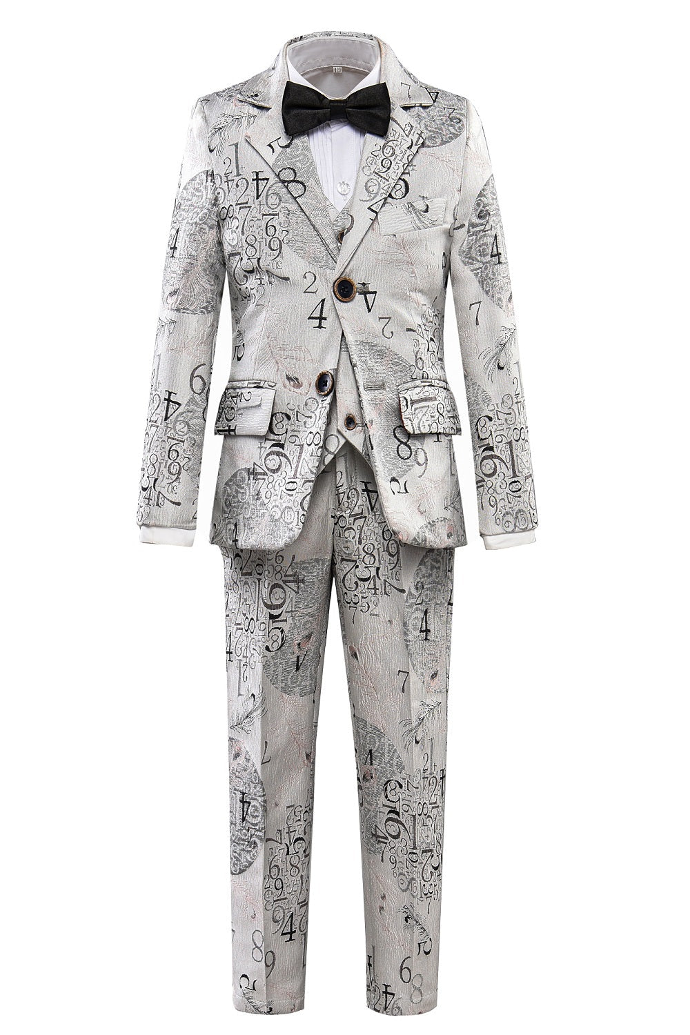 White Unique Patterned Party 5 Piece Boys Suits Yuanlu