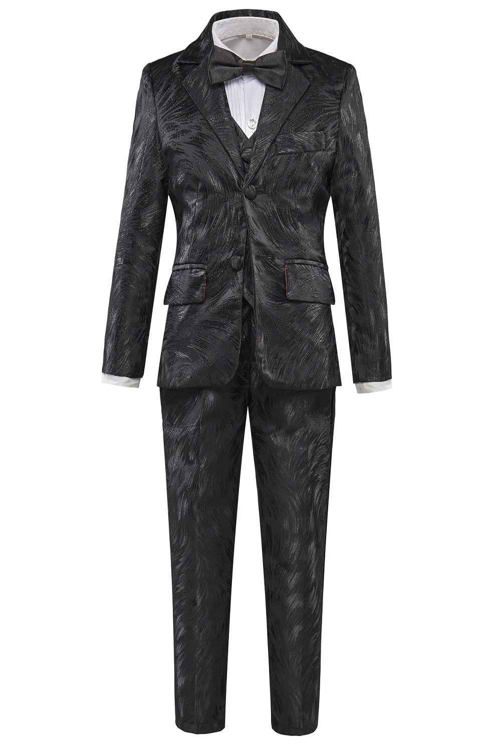 Black Unique Patterned Party 5 Piece Boys Suits Yuanlu