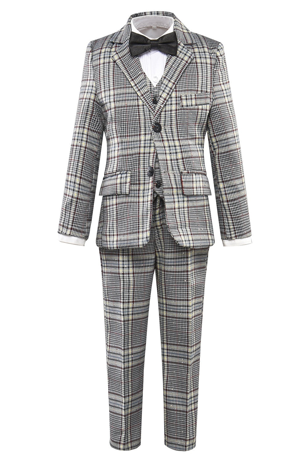 Grey and White Plaid Elegant Formal 5 Piece Boys Suits Yuanlu