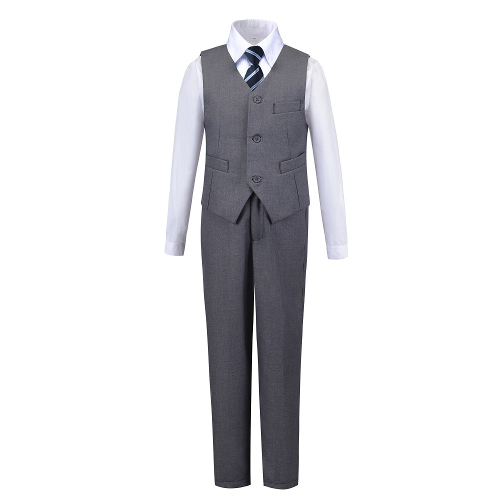 Grey Formal Classic 4 Piece Boy's Formal Suits With Vest+Pants+Shirt+Tie Yuanlu