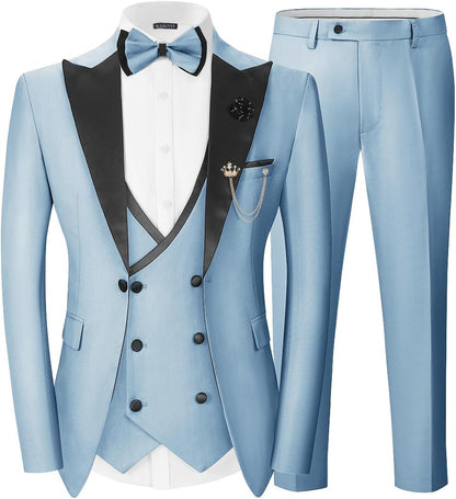 Men's Double Breasted Slim Fit 3 Piece Men's Suit Tuexdo