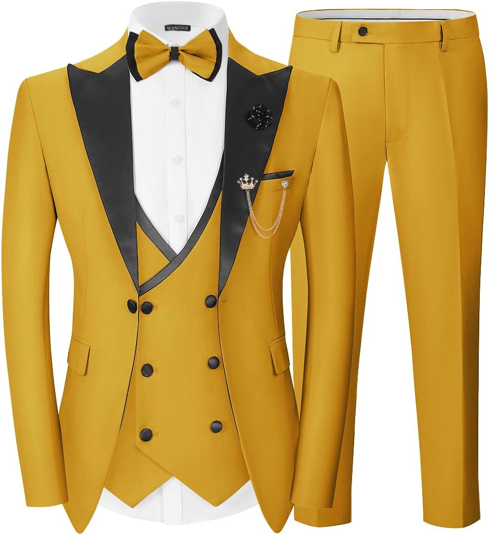 Men's Double Breasted Slim Fit 3 Piece Men's Suit Tuexdo