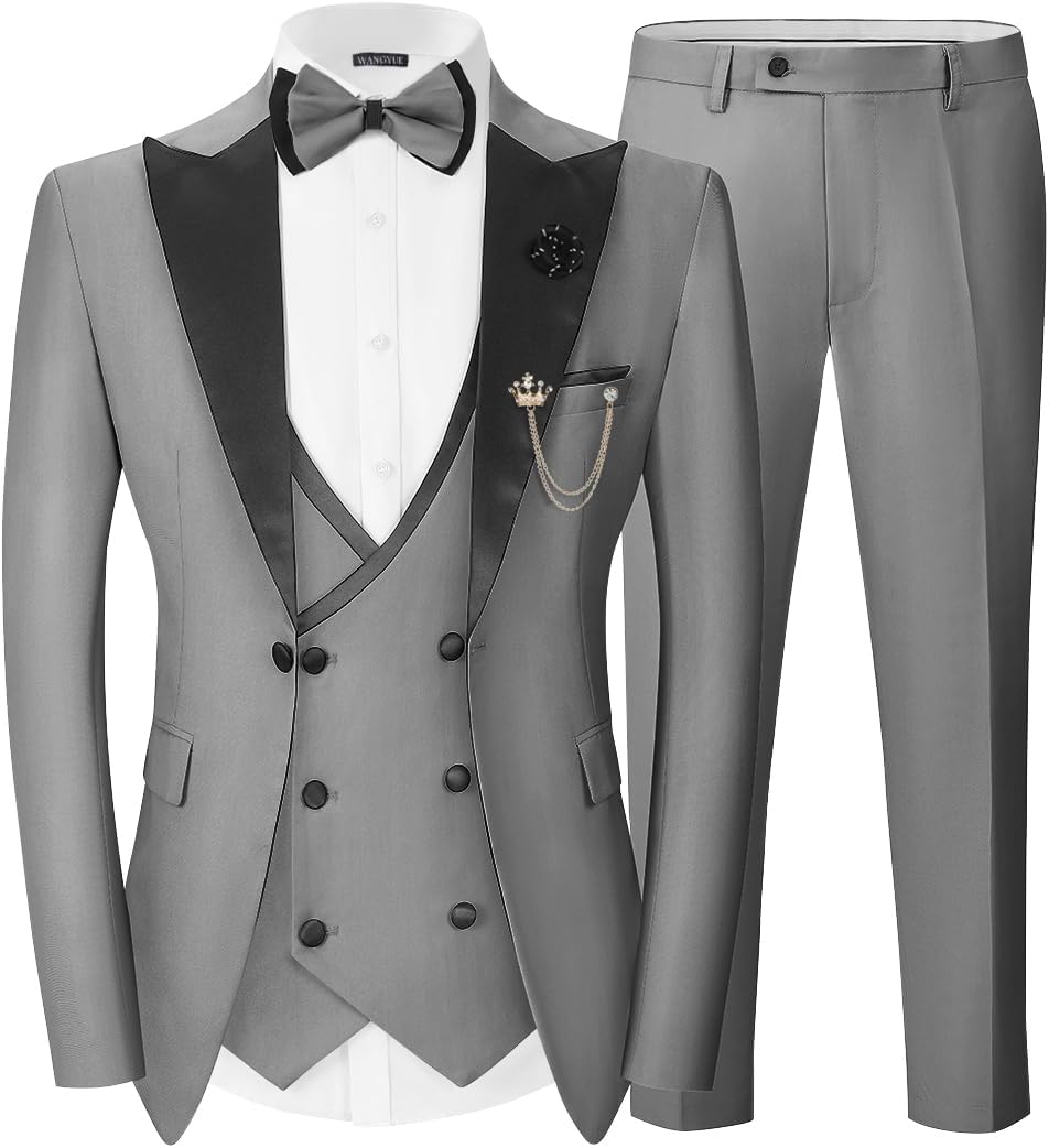 Men's Double Breasted Slim Fit 3 Piece Men's Suit Tuexdo