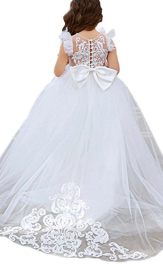 Lace Applique Tulle Flower Girl Dress for Wedding Bridesmaid First Communion Dresses Princess Pageant Party Gown FLC00430 (MORE COLORS+) Lycody