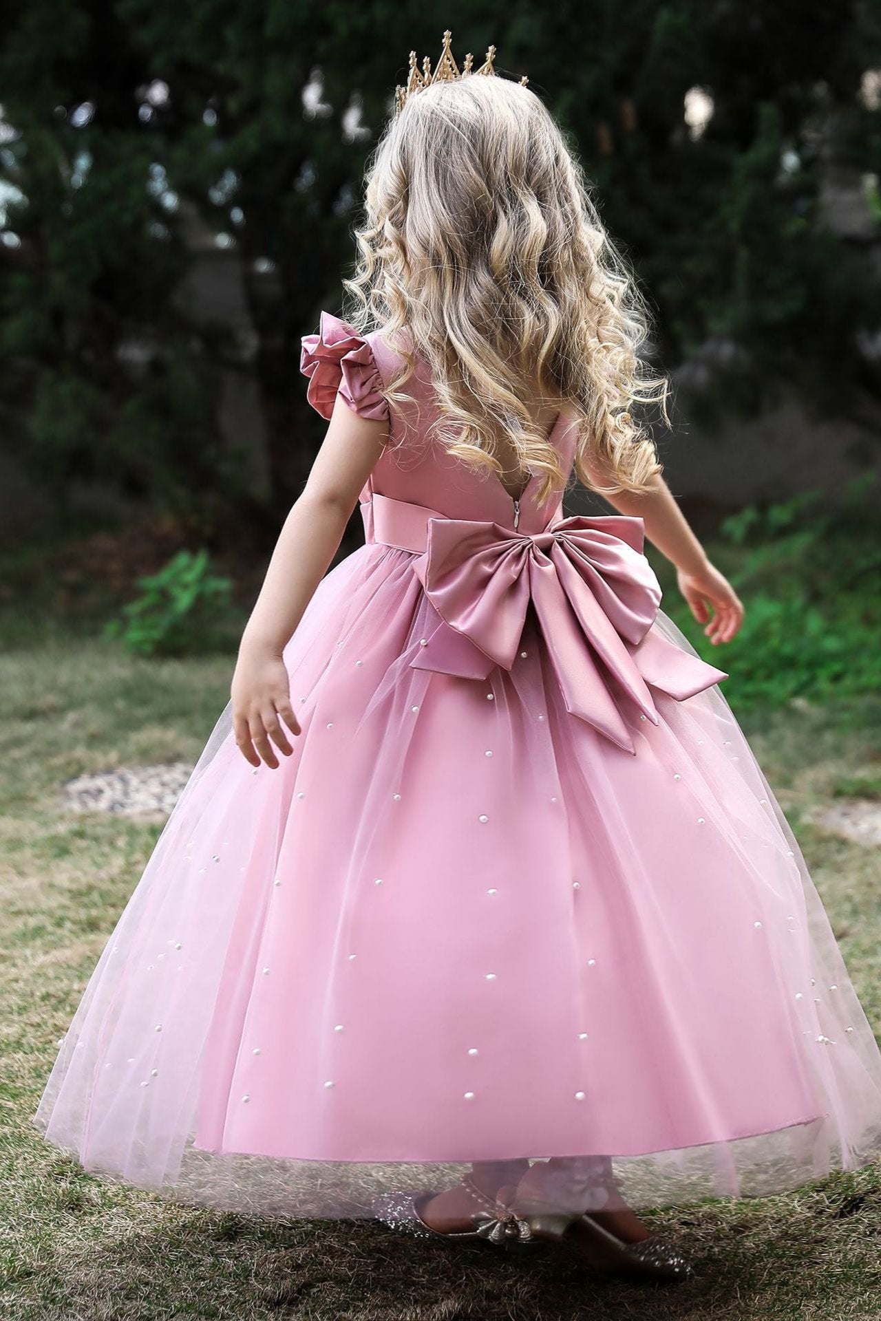 Satin Girl Dress with Pearl Tulle Cape Flower Girl Dresses for Wedding Tulle Pageant Princess Gown FLC00426 (MORE COLORS) Lycody