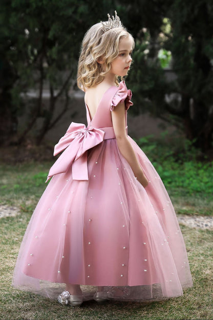 Satin Girl Dress with Pearl Tulle Cape Flower Girl Dresses for Wedding Tulle Pageant Princess Gown FLC00426 (MORE COLORS) Lycody