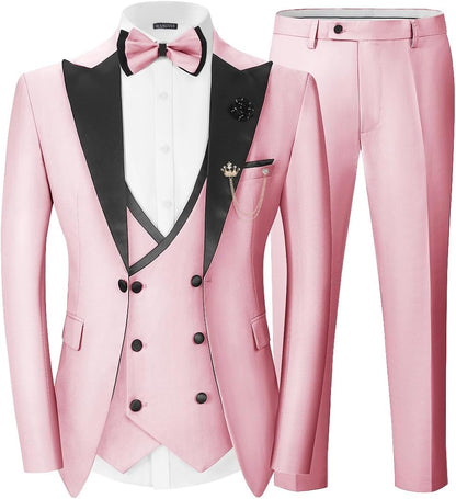 Men's Double Breasted Slim Fit 3 Piece Men's Suit Tuexdo