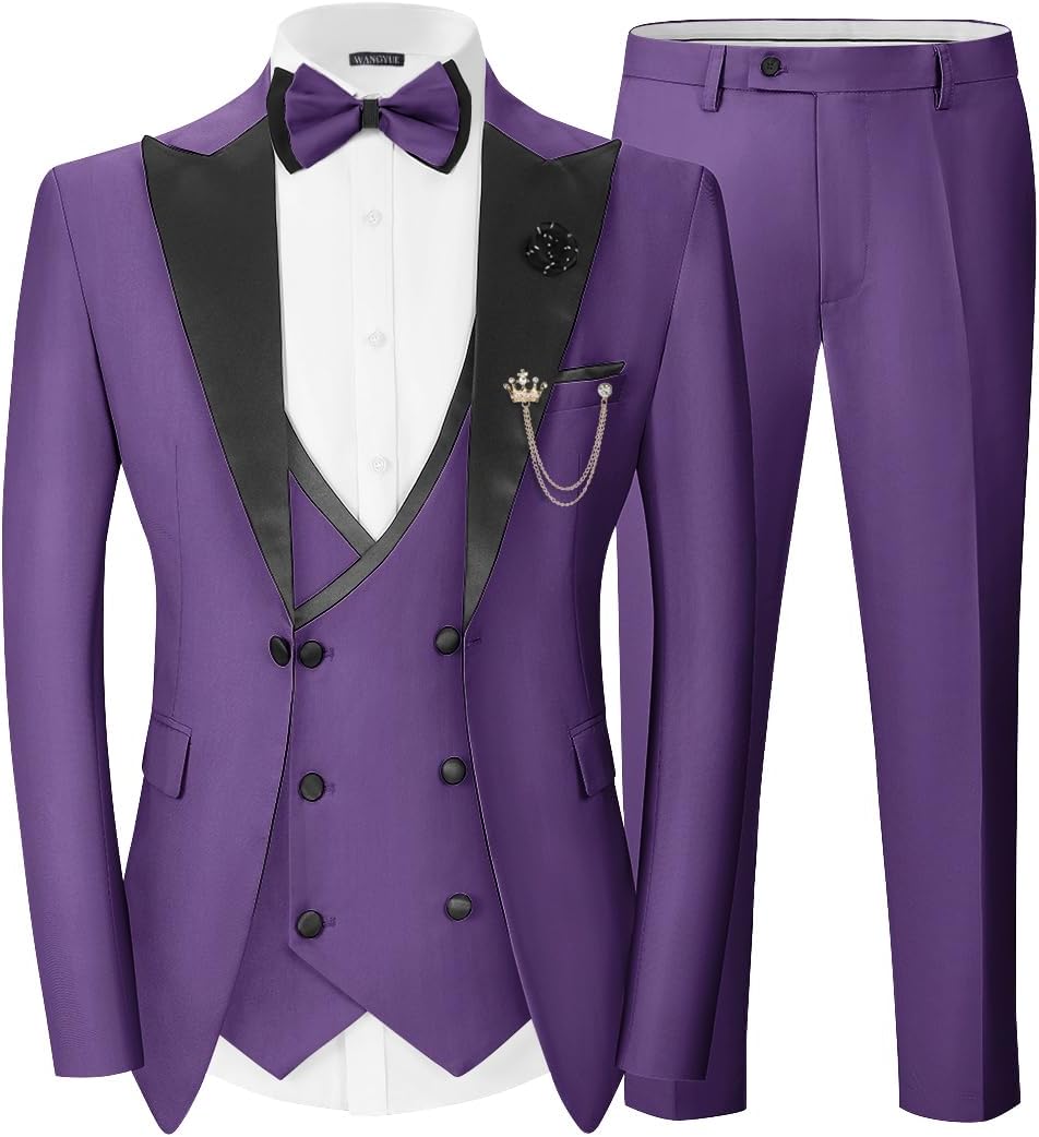 Men's Double Breasted Slim Fit 3 Piece Men's Suit Tuexdo