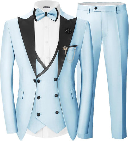 Men's Double Breasted Slim Fit 3 Piece Men's Suit Tuexdo