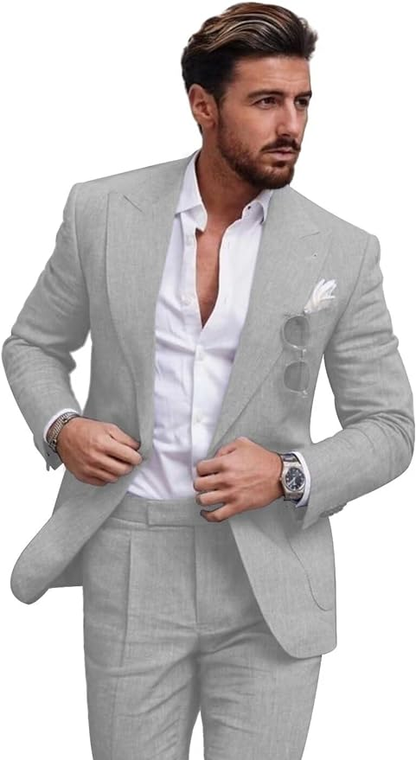 Summer Casual Linen Men's Slim Fit 2 Piece Suit Yuanlu