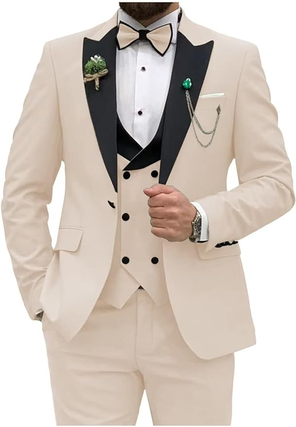 Double Breasted Slim Fit 3 Piece Men's Suit Yuanlu