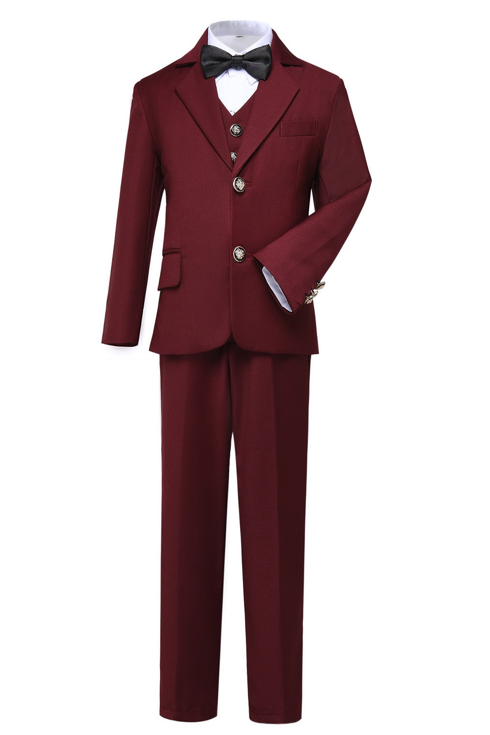 Burgundy 3 Piece Kids Boys' Formal Blazer Vest and Pants Dress Suits Set Yuanlu