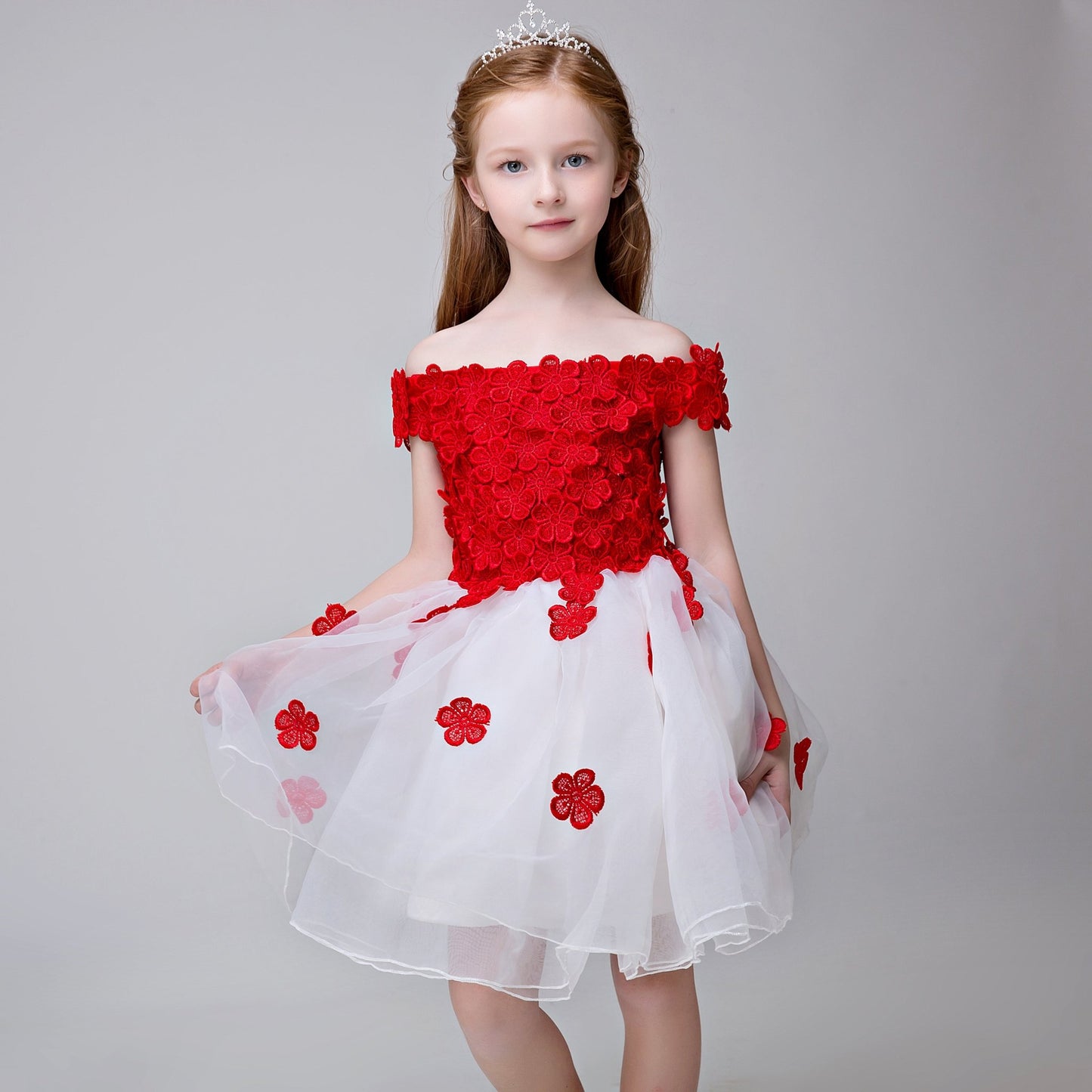 Applique Flower Girl Short Party Gown Long Dress for Wedding - Lycody