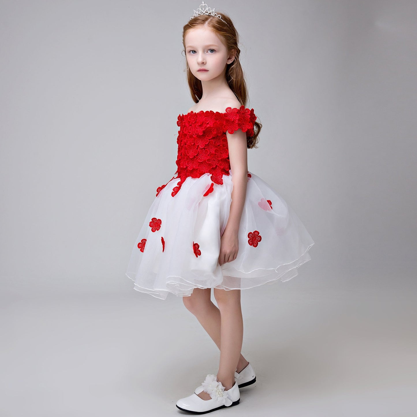 Applique Flower Girl Short Party Gown Long Dress for Wedding - Lycody