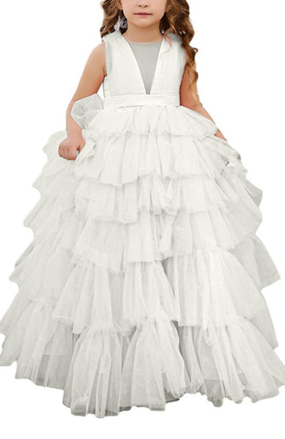 Applique Lace Tulle Flower Girl Dress for Wedding Bridesmaid First Communion Dresses Princess Pageant Party Gown FLC00427 (MORE COLORS+) - Lycody