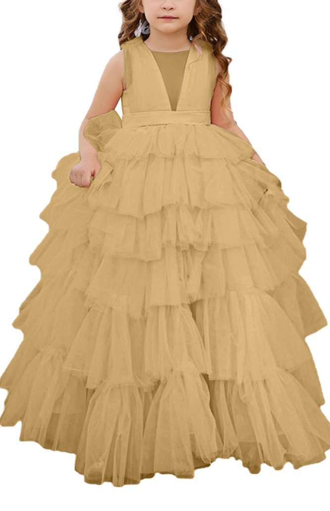 Applique Lace Tulle Flower Girl Dress for Wedding Bridesmaid First Communion Dresses Princess Pageant Party Gown FLC00427 (MORE COLORS+) - Lycody