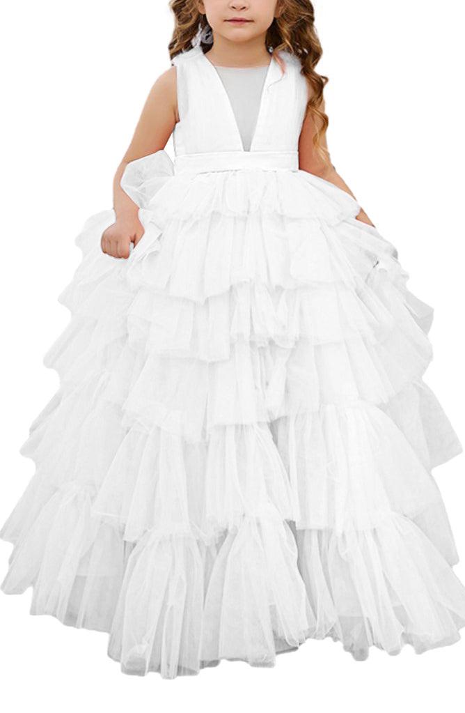 Applique Lace Tulle Flower Girl Dress for Wedding Bridesmaid First Communion Dresses Princess Pageant Party Gown FLC00427 (MORE COLORS+) - Lycody