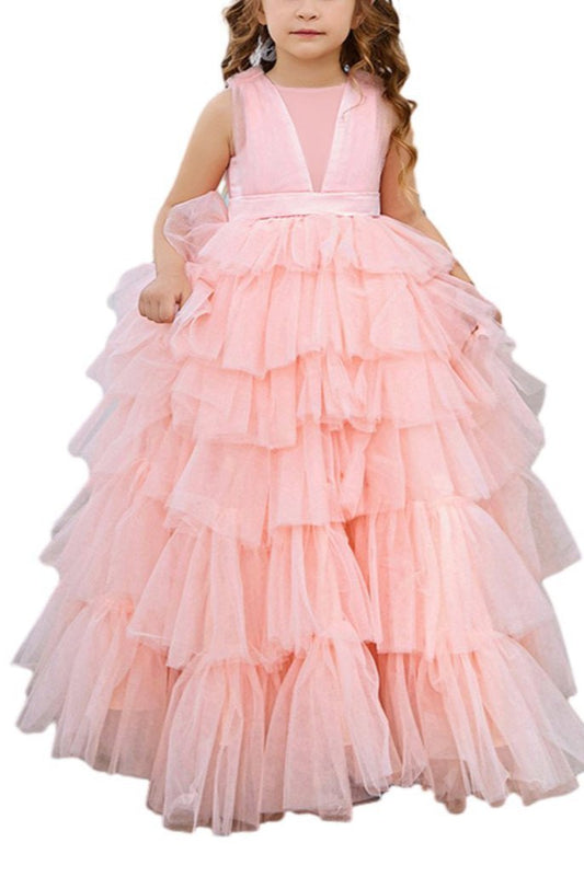 Applique Lace Tulle Flower Girl Dress for Wedding Bridesmaid First Communion Dresses Princess Pageant Party Gown FLC00427 (MORE COLORS+) - Lycody