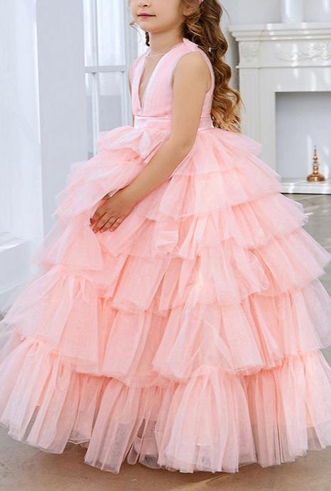 Applique Lace Tulle Flower Girl Dress for Wedding Bridesmaid First Communion Dresses Princess Pageant Party Gown FLC00427 (MORE COLORS+) - Lycody