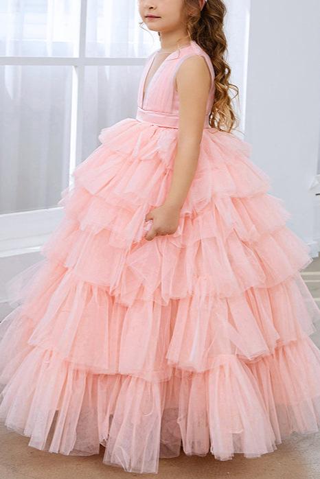 Applique Lace Tulle Flower Girl Dress for Wedding Bridesmaid First Communion Dresses Princess Pageant Party Gown FLC00427 (MORE COLORS+) - Lycody