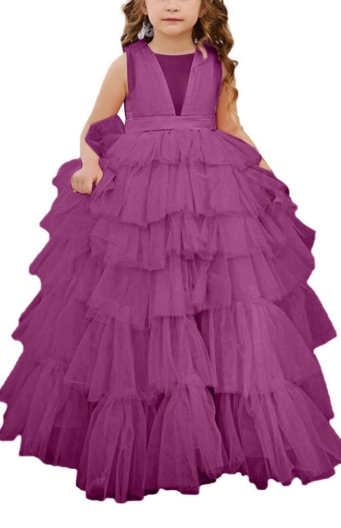 Applique Lace Tulle Flower Girl Dress for Wedding Bridesmaid First Communion Dresses Princess Pageant Party Gown FLC00427 (MORE COLORS+) - Lycody