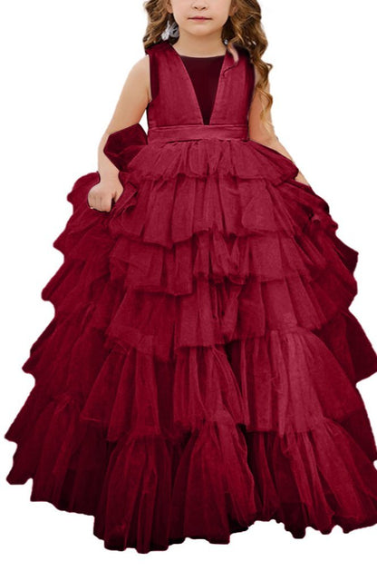 Applique Lace Tulle Flower Girl Dress for Wedding Bridesmaid First Communion Dresses Princess Pageant Party Gown FLC00427 (MORE COLORS+) - Lycody