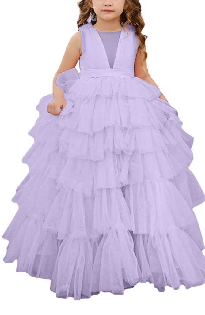Applique Lace Tulle Flower Girl Dress for Wedding Bridesmaid First Communion Dresses Princess Pageant Party Gown FLC00427 (MORE COLORS+) - Lycody