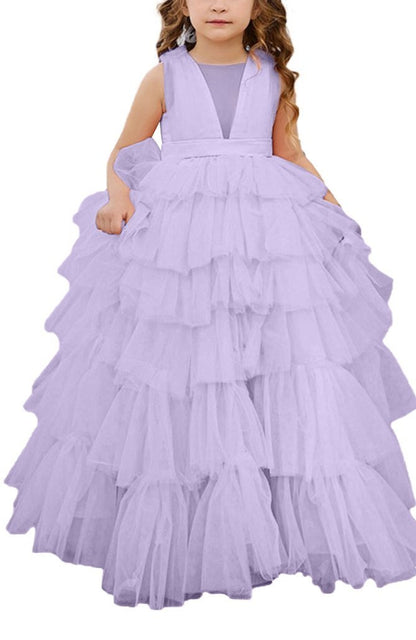 Applique Lace Tulle Flower Girl Dress for Wedding Bridesmaid First Communion Dresses Princess Pageant Party Gown FLC00427 (MORE COLORS+) - Lycody