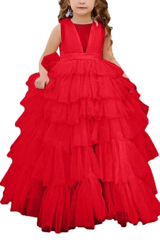 Applique Lace Tulle Flower Girl Dress for Wedding Bridesmaid First Communion Dresses Princess Pageant Party Gown FLC00427 (MORE COLORS+) - Lycody