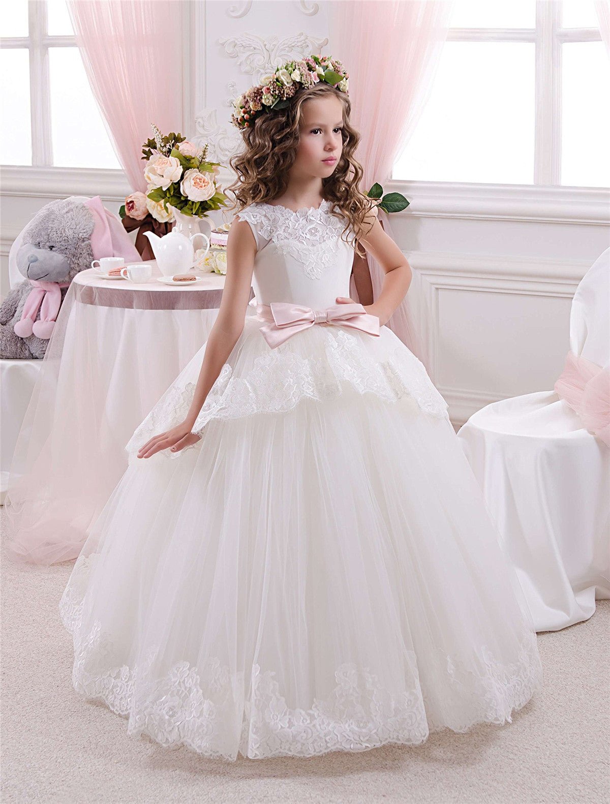 Applique Party Gown Princes Dresses Flower Girl Long Dress for Wedding YSM03 - Lycody