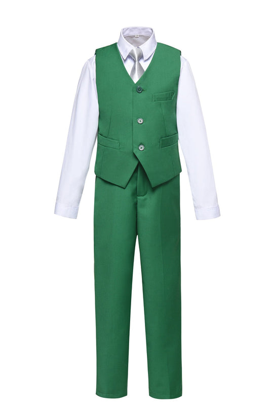 Green 2 Piece Kids Boys' Vest and Pants Dress Suits Set Yuanlu