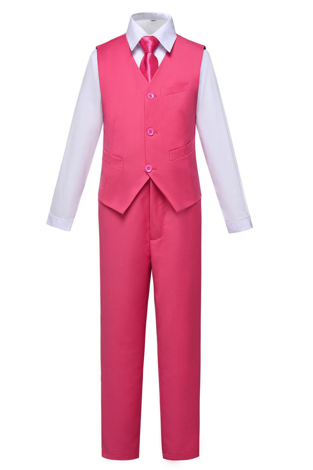 Pink Kid Boys Custom Fit Slim 4 Piece Boy's Formal Suits With Vest+Pants+Shirt+Tie Yuanlu