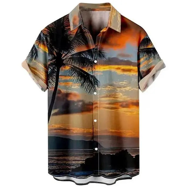 Coconut Tree Short Sleeve Hawaiian Men's Shirt Holiday Summer Short Sleeve Shirt Yuanlu