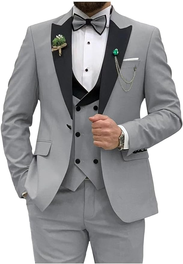 Double Breasted Slim Fit 3 Piece Men's Suit Yuanlu