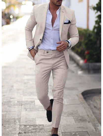 Men's Linen Suits Summer Beach Wedding Suits 2 Piece Suits Tailored Fit 2024 Lycody