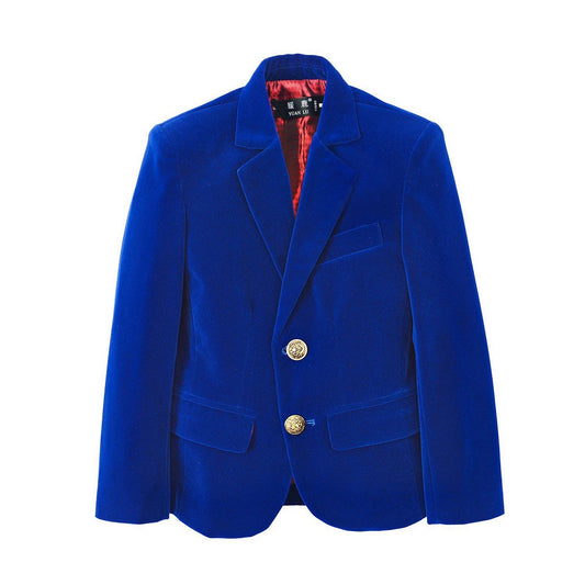 Royal Blue Elegant Boys Single-Breasted Velvet Blazer Yuanlu