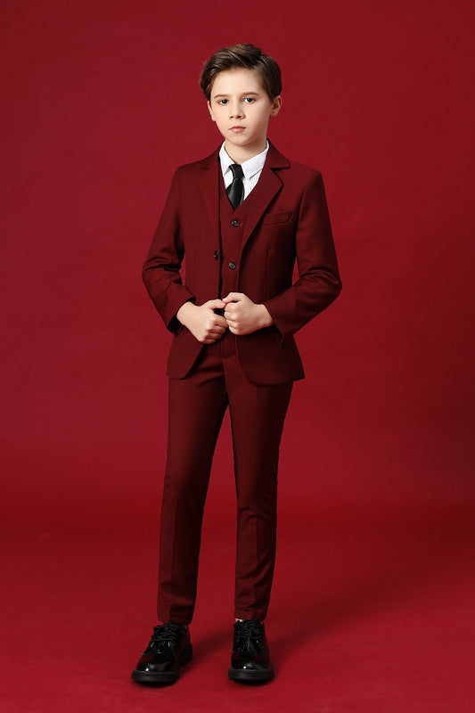 Burgundy Formal School 5 Piece Boys Suits Yuanlu