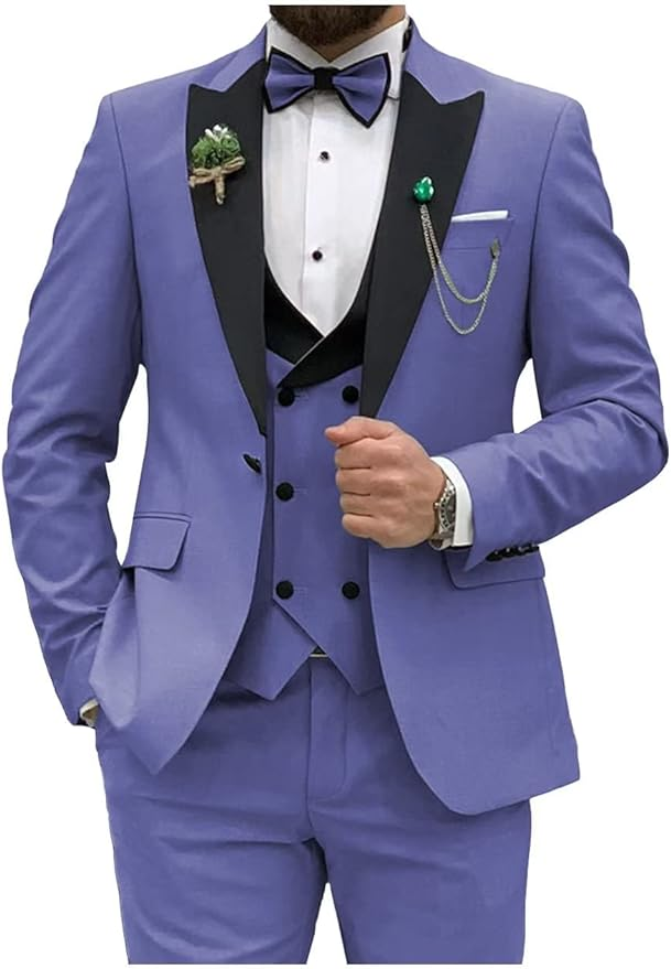 Double Breasted Slim Fit 3 Piece Men's Suit Yuanlu