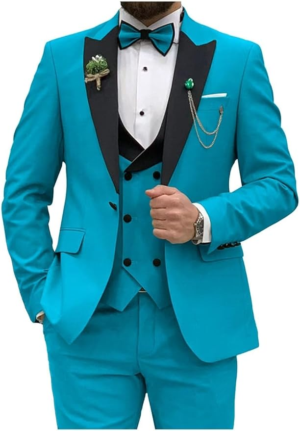 Double Breasted Slim Fit 3 Piece Men's Suit Yuanlu