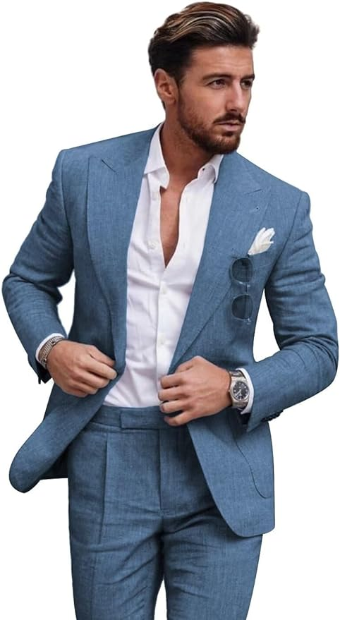 Summer Casual Linen Men's Slim Fit 2 Piece Suit Yuanlu