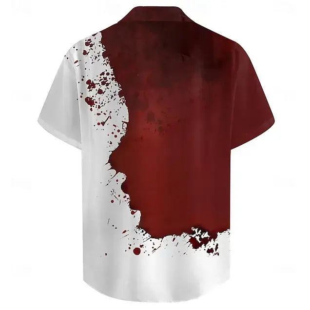 Blood stains Casual Men's Shirt Holiday Summer Turndown Short Sleeve Red Shirt Yuanlu