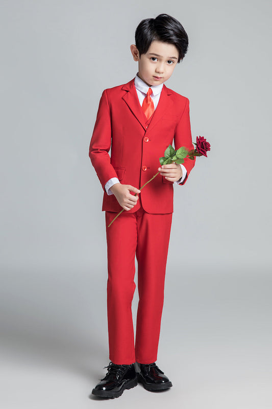 Red Classic Suits Set 5 Piece Boys Suits Yuanlu