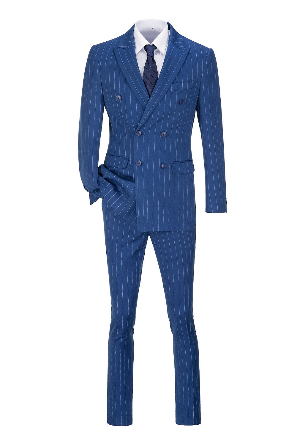 Royal Blue Stripe Men's 3 Piece Set for Party, Wedding and Business Yuanlu