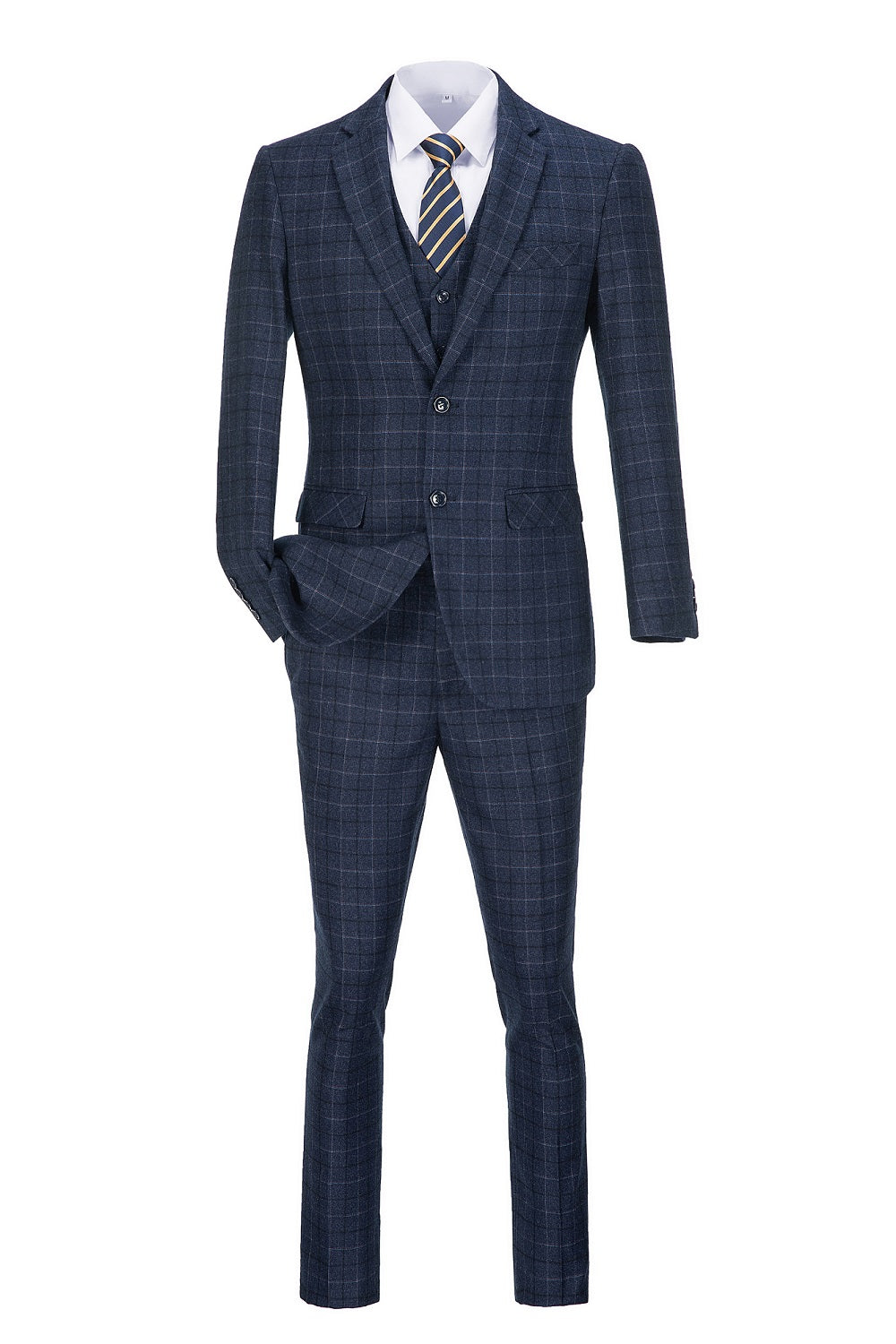 Navy Plaid Men's 3 Piece Set for Party, Wedding and Business Yuanlu