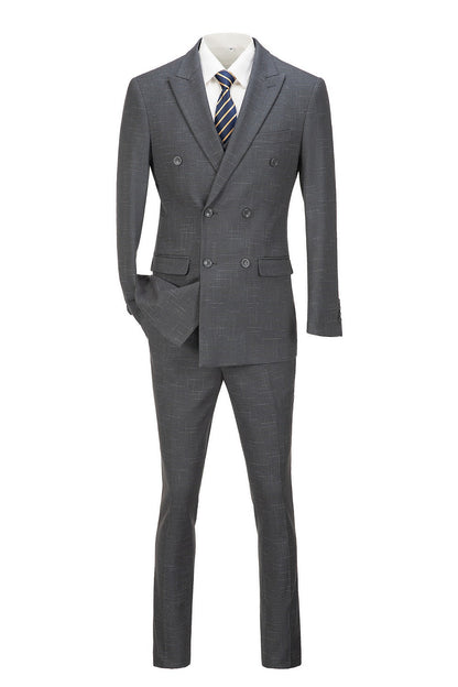 Grey Plaid Men's 3 Piece Slim Fit Suit for Party, Wedding and Business Yuanlu