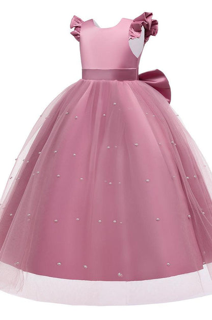 Satin Girl Dress with Pearl Tulle Cape Flower Girl Dresses for Wedding Tulle Pageant Princess Gown FLC00426 (MORE COLORS) Lycody