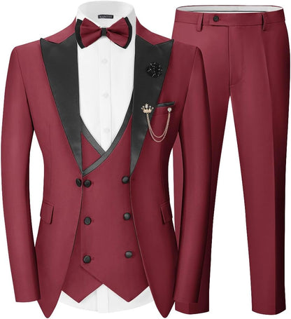 Men's Double Breasted Slim Fit 3 Piece Men's Suit Tuexdo